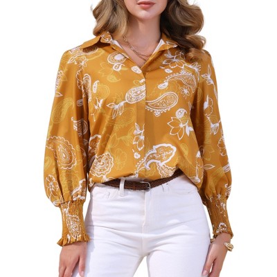 INSPIRE CHIC Women's Casual V Neck Floral Roll Up Long Sleeve Chiffon Button Down Fashion Blouses