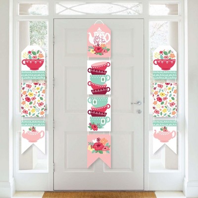 Big Dot of Happiness Floral Let's Par-Tea - Hanging Vertical Paper Door Banners - Garden Tea Party Wall Decoration Kit - Indoor Door Decor