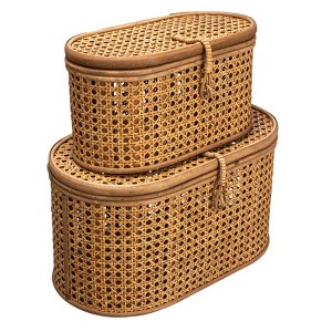 Storied Home Modern Decorative Oval Woven Rattan Storage Boxes, Set of 2 Sizes, Natural Finish - 1 of 4
