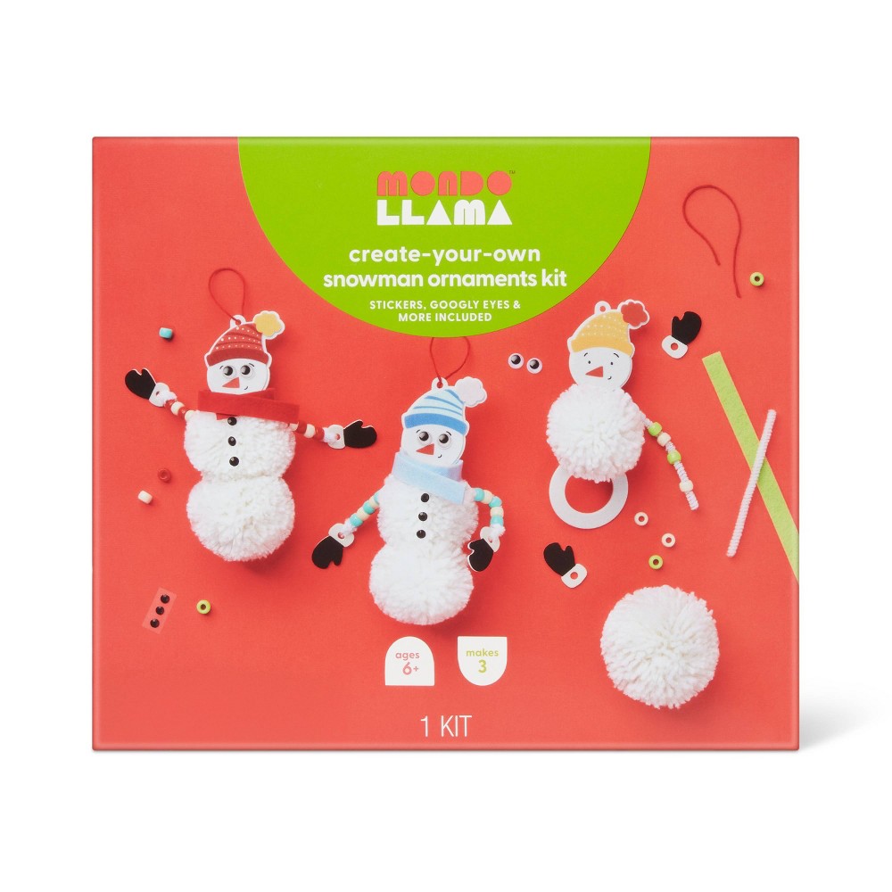 Christmas Craft Snowman Pom Ornaments Kit- Mondo Llama™: DIY Art Kit with Googly Eyes, Felt, Gems, Ages 6+