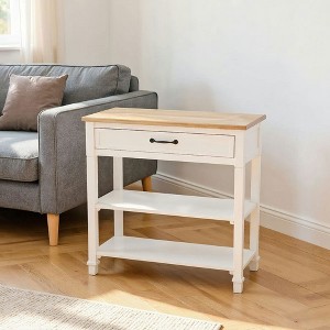 Resenkos Modern Style Sofa Console Entry Hallway Table with Drawer and Shelves, Sturdy Build, Old Log Color Desktop, Large Storage, White - 1 of 4