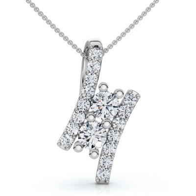 Pompeii3 1/2Ct Forever Us Two Stone Diamond Pendant 14K White Gold 3/4" Tall