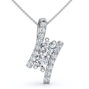 Pompeii3 1/2Ct Forever Us Two Stone Diamond Pendant 14K White Gold 3/4" Tall - 1 of 4