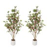 2-Pack 4FT Artificial Tree in Pot Outdoors Indoors, Wedding Decor Large Fake Orange Flowers Myrtle, Faux Plant Decor for Porch Patio Living Room - 2 of 4
