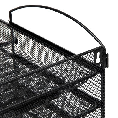 Black Metal Mesh 4-Tier Wall Mountable Letter Tray