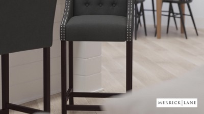 Brown Faux Leather Tufted Barstool with Nail Trim