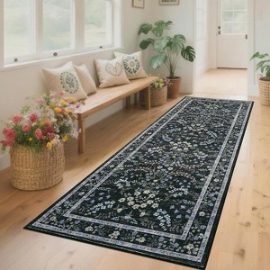 Washable Rug for Living Room Botanical Floral Bedroom Rug Non Slip Soft Vibrant Carpet Low Pile Foldable Floor Mat for Dorm - 1 of 4