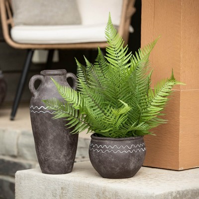 22" Green Plastic Potted Fern for Tabletop Decor