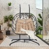 Double Patio Swing Egg Chair With Stand,Wicker Hanging Basket Chair With UV Resistant Cushions,Hammock Chair -Maison Boucle - 4 of 4