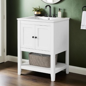 24" Modern Sleek Bathroom Vanity with Elegant Ceramic Sink,Solid Wood and MDF Bathroom Cabinet Frame with Open Bottom Shelf - Leovsnove - 1 of 4