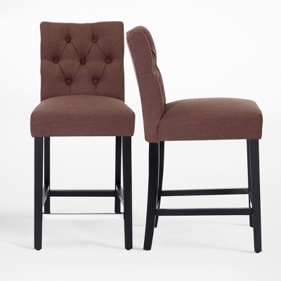 Set Of 4 Swivel Bar Stools – 24" Counter Height – Brown Leather-Padded Kitchen Chairs