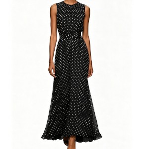 target chiffon maxi dress Women's Sleeveless Polka Dot Maxi Dress Crew Neck Ruched Waist Ruffled Hem  Flowy Chiffon Long Dress,BLACK,M : Target