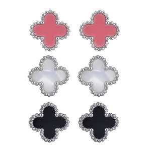 Adornia Tarnish Resistant Silver Plated Set of 3 Clover Stud Earrings - 1 of 4