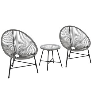 Acapulco Chair 3-Piece Patio Set, All-Weather Wicker Bistro Furniture with Plastic Rope, Glass Table & 2 Armchairs for Outdoor Porch - 1 of 4