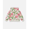 Deux par Deux Girl Printed French Terry Hoodie Cardigan Pink Flowers on White Background - 4 of 4
