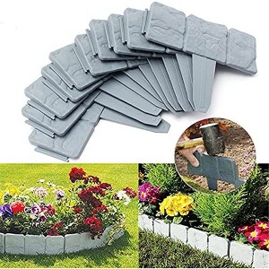 Garden landscape edging,plastic flower bed edging, imitation stone effect interlocking lawn edging, used for courtyard landscape beautification - 1 of 4