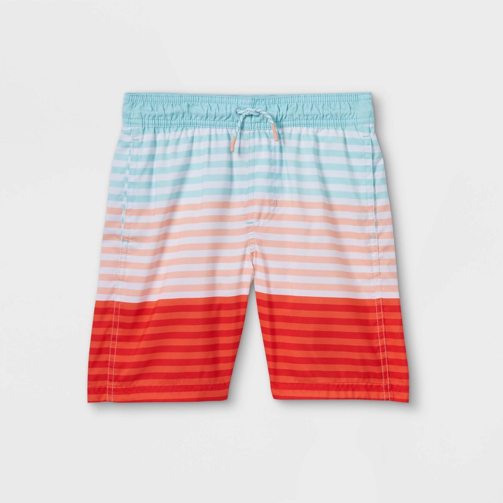 Size Large (12/14) plusBoys' Striped Colorblock Volley Swim Trunks - Cat & Jack Blue L Husky