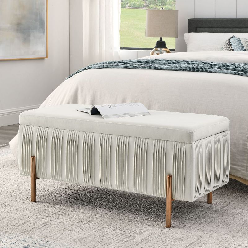 Cristell Elegant Upholstered Ottoman with Electroplate Iron Legs, Storage Bench with Cedar Wood Veneer - The Pop Home, 1 of 9
