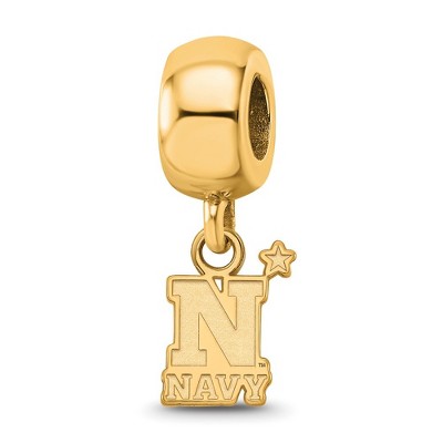 Black Bow Jewelry 14k Yellow Gold Plated Sterling Silver Navy Midshipmen NCAA Bead Charm