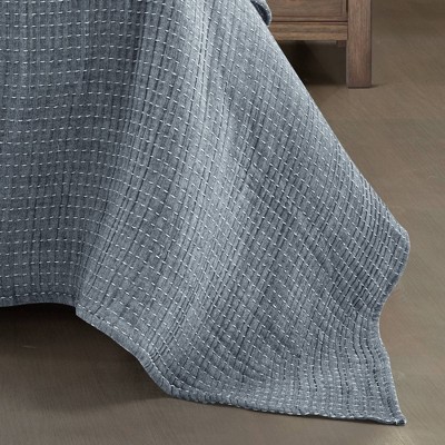Lush Decor Lush Décor 3pc King Solid Kantha Pick Stitch Yarn Dyed Woven Quilt/Coverlet Set Navy/Off-White: Reversible Bedding Set with Shams — фото 4