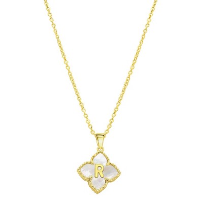Adornia 14k Gold Plated White Mother of Pearl Initial Floral Necklace