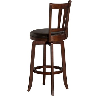 Cherry Wood Swivel Barstool with Brown Leather Seat