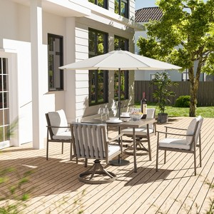 HAPPATIO Patio Outdoor Dining Set, Aluminum Patio Dining Set Includes 1 Outdoor Dining Table with Umbrella Hole and Dining Chairs for Lawn, Porch. - 1 of 4