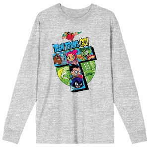 Teen Titans Go to the Movies T Character Logo Men's Heather Grey Long Sleeve Tee - 1 of 1