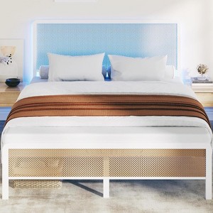 Jojoka Rattan Bed Frame with Headboard, Modern Style Cane Boho Bed Frame with Heavy Duty Sturdy Steel Slat Support, No Box Spring Needed - 1 of 4