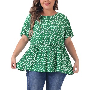 Agnes Orinda Women's Plus Size Polka Dot Peplum Dressy Casual Short Sleeve Blouse - 1 of 4