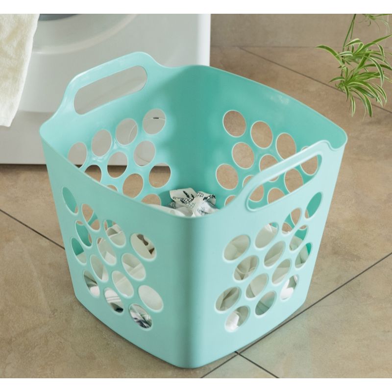 Basicwise Flexible Plastic Carry Laundry Basket Holder Square Storage Hamper with Side Handles, 2 of 6