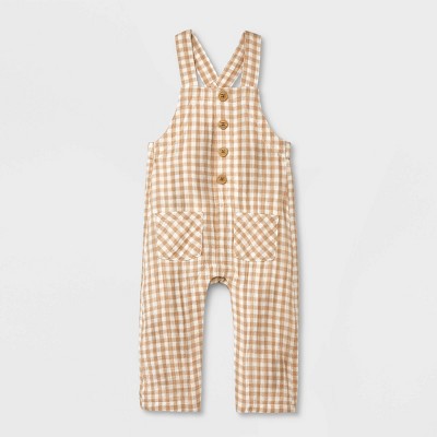 Image of Baby Gingham Overalls - Cat & Jack™ Cream 0-3M