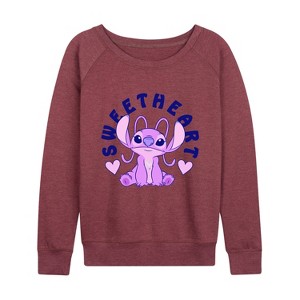 Women's - Lilo and Stitch - Angel Sweetheart Lightweight French Terry Wide Neck Long Sleeve Shirt - 1 of 4