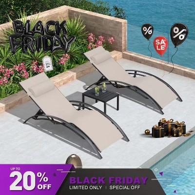 PURPLE LEAF Patio Chaise Lounge Set of 3 Outdoor Lounge Chair Beach Pool Sunbathing Lawn Lounger Recliner Chiar, Side Table Included