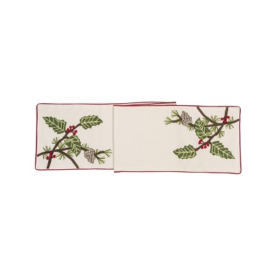 C&F Home 14" x 72" Holly And Pinecones Embroidered Table Runner