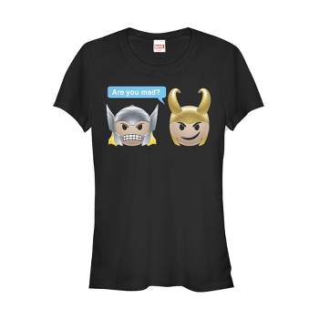 Juniors Womens Marvel Thor Loki Mad Emoji T-Shirt