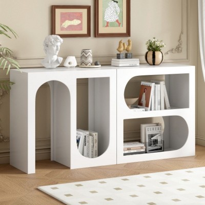 Modular Console Table with Rectangular-Curved Design for Entryway, Study, Living Room