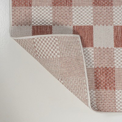 Darcy Salmon and Cream Geometric Gingham 2 x 8 Runner Rug