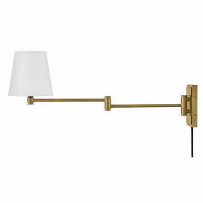 Lacquered Brass Steel Swing Arm Wall Sconce with White Shade