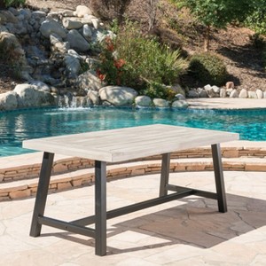 Outdoor Light Grey Sandblast Finish Acacia Wood Dining Table with Black Rustic Metal Finish Frame - 1 of 4