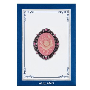 Anna-Kaci Rose Pink Flower Cameo Brooch Pin Crystal Rhinestones with Family Member Gift Message Card & Envelope Jewelry Gifts - 1 of 4