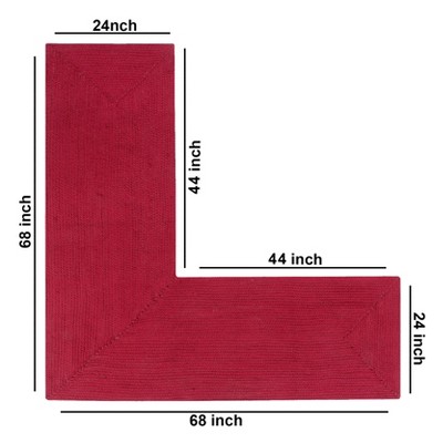 Burgundy Polypropylene L-Shape Braided Rug 24" x 68"