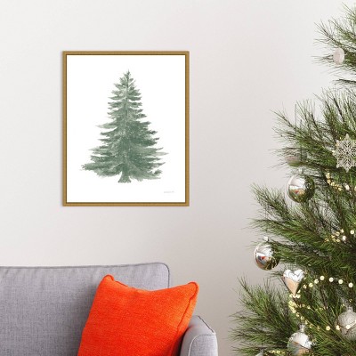 23" x 20" Green Fir Tree Canvas Print with Gold Frame