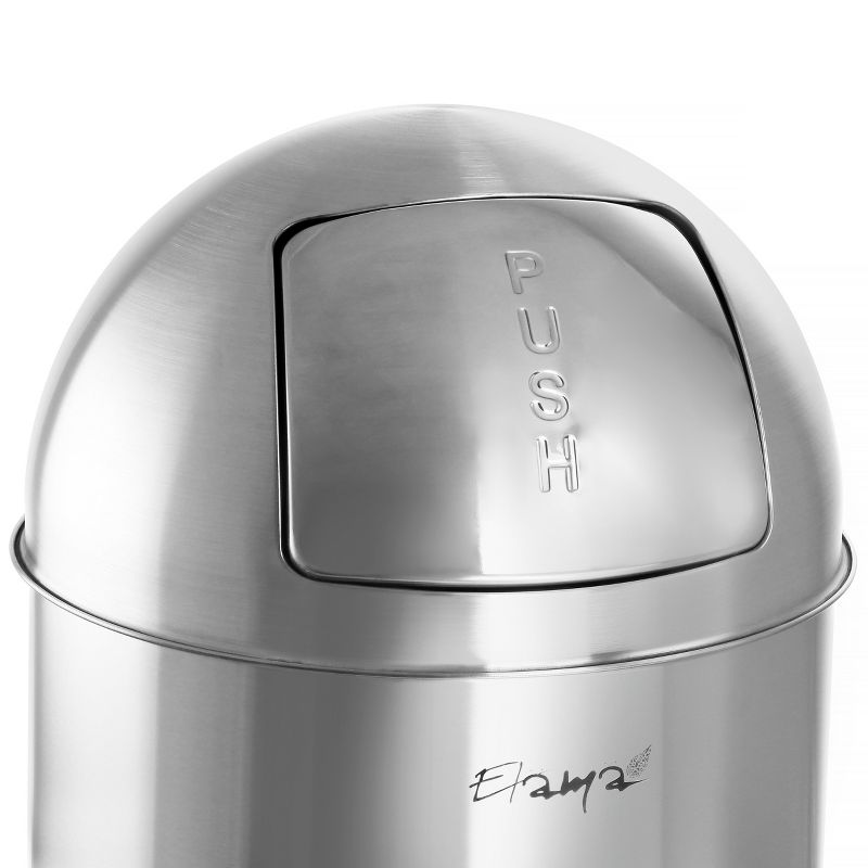 Elama 50 Liter Large 13 Gallon Push Lid Stainless Steel Cylindrical Home and Kitchen Trash Bin in Matte Silver, 4 of 8