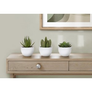 Gulches Artificial Plant, 6" Tall, Succulent, Indoor, Faux, Fake, Table, Greenery, Potted, Set Of 3, Decorative, Green Plants, White Pots - 1 of 4