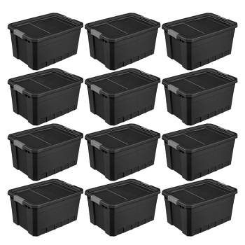 Sterilite 7.5 Gallon Plastic Stacker Tote, Heavy Duty Lidded Storage Bin  Container for Stackable Garage and Basement Organization, Black, 12-Pack