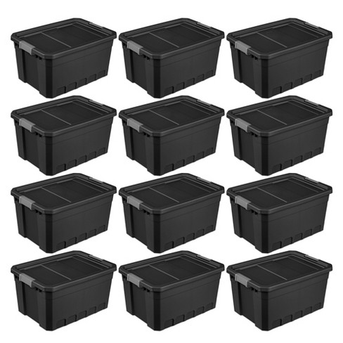 Sterilite 19 Gallon Plastic Stacker Tote, Heavy Duty Lidded Storage Bin  Container for Stackable Garage and Basement Organization, Black, 12-Pack