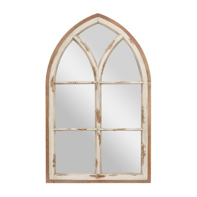 31.5" x 51" Large Wood Arched Wall Mirror with Window Frame White - Olivia & May