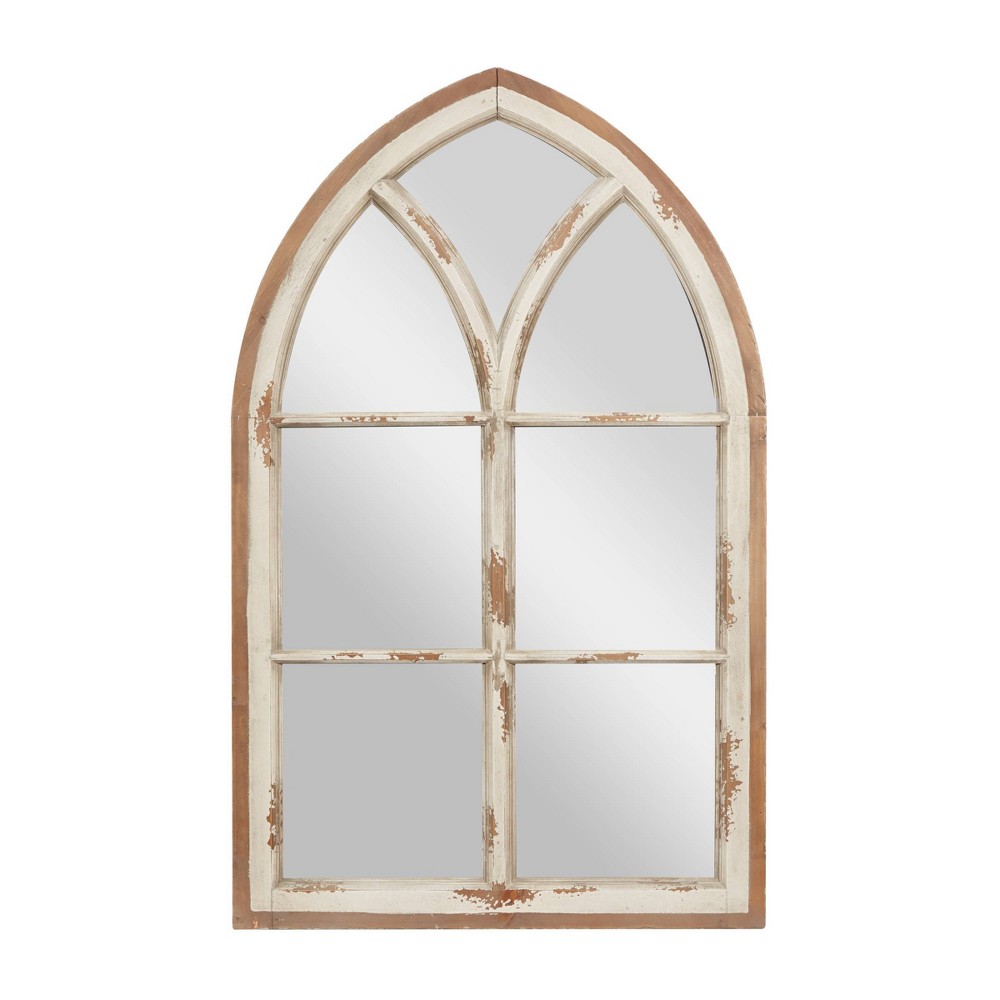 Photos - Wall Mirror Wood Window Panes Inspired  with Arched Top and Distressing Whi
