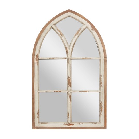 Large Wood Arched Wall Mirror, Wood Arch Window Mirror